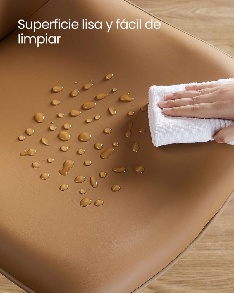 Juego 2 sillas comedor tapizado, respaldo curvo, patas acero, marrón caramelo - Imagen 7