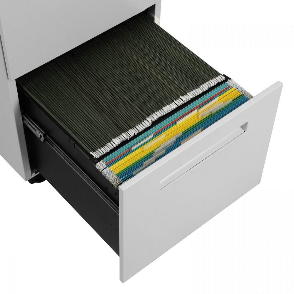 Archivador móvil con cerradura, 2 cajones, blanco - Imagen 6