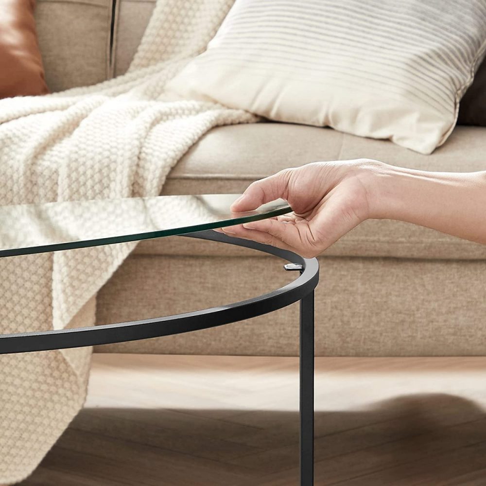 Mesa de centro redonda de cristal y acero, negro - Imagen 5