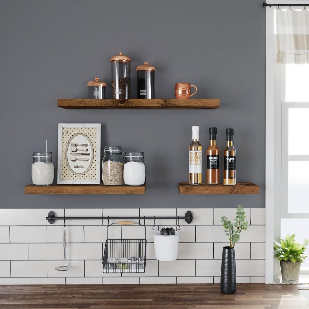 Estante flotante de pared de 80 cm en marrón rústico - Imagen 5