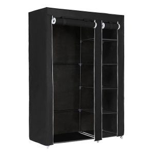 Armario de tela plegable con zapatero, negro