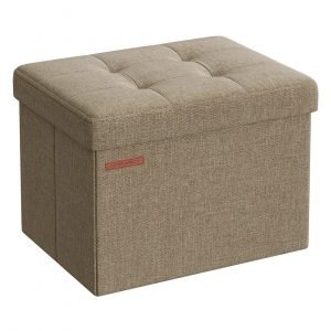 Taburete almacenaje con tapa, lino, topo