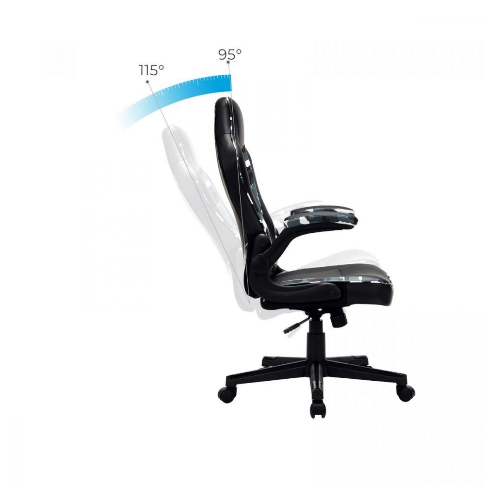 Silla oficina ergonómica giratoria, reposabrazos plegables, camuflaje - Imagen 5