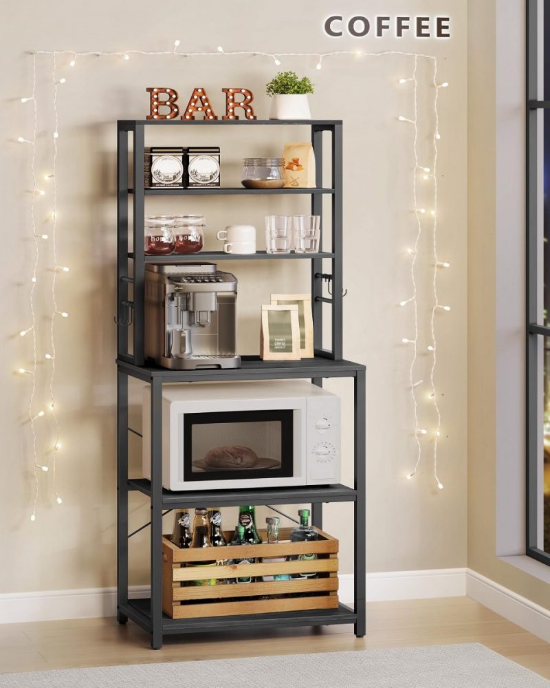 Estantería de cocina alta con espacio para microondas, gris carbón y negro tinta - Imagen 2