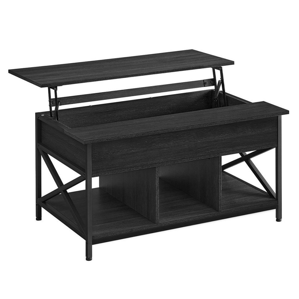 Mesa centro con tablero elevable, almacenamiento, gris carbón