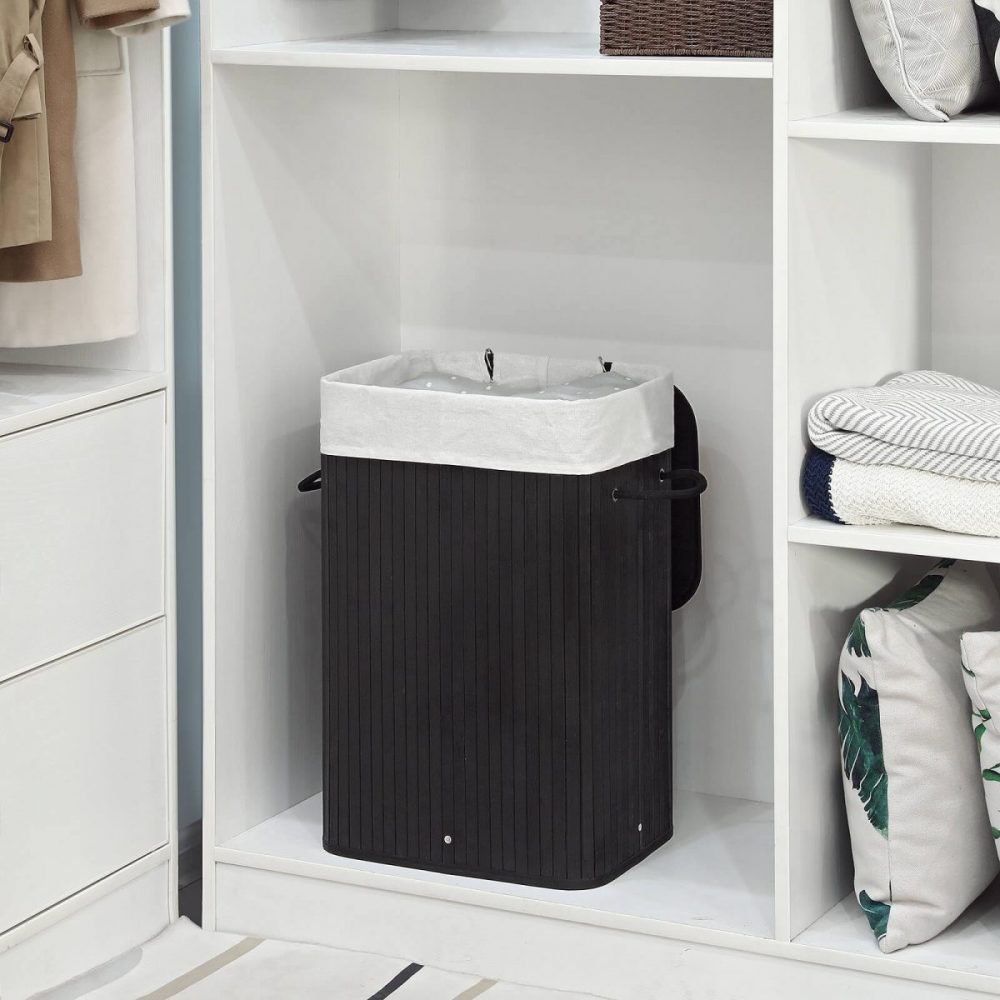 Cesto para ropa sucia de forma rectangular, capacidad de 72 l, negro - Imagen 3