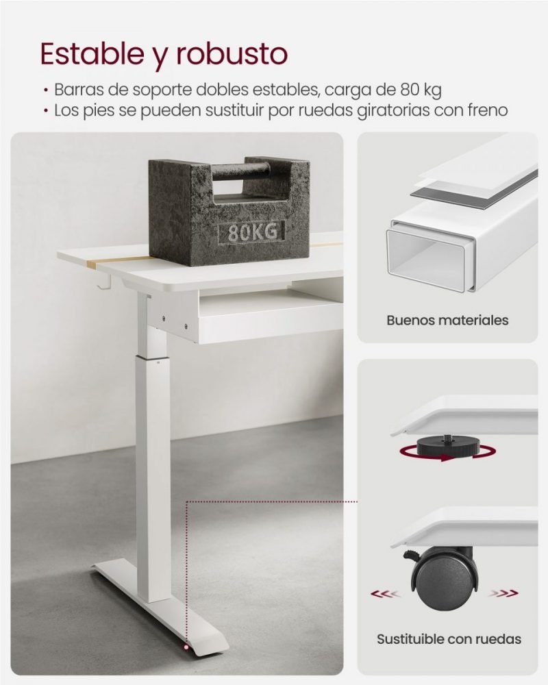Escritorio eléctrico ajustable, 60x140 cm, blanco - Imagen 6