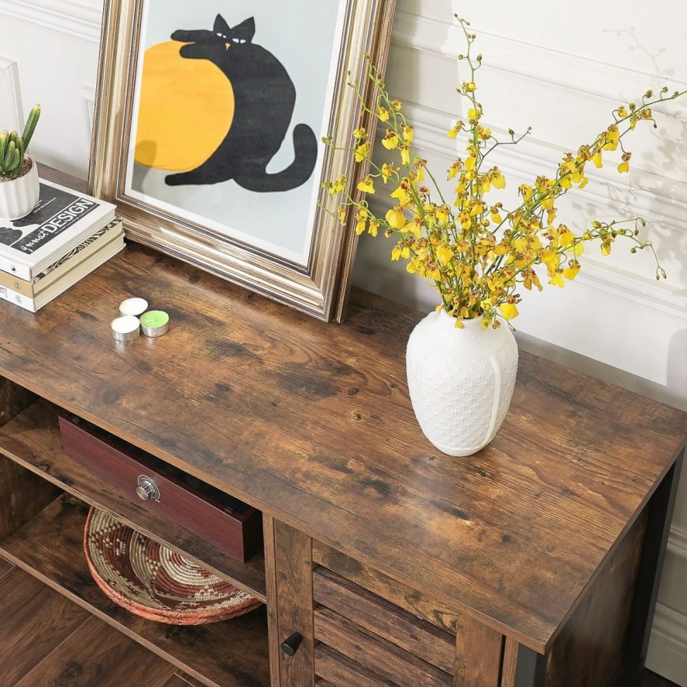 Mueble para tv con estantes y puertas de persiana, marrón rústico - Imagen 6