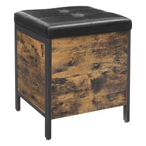 Taburete de almacenamiento estilo industrial, marrón