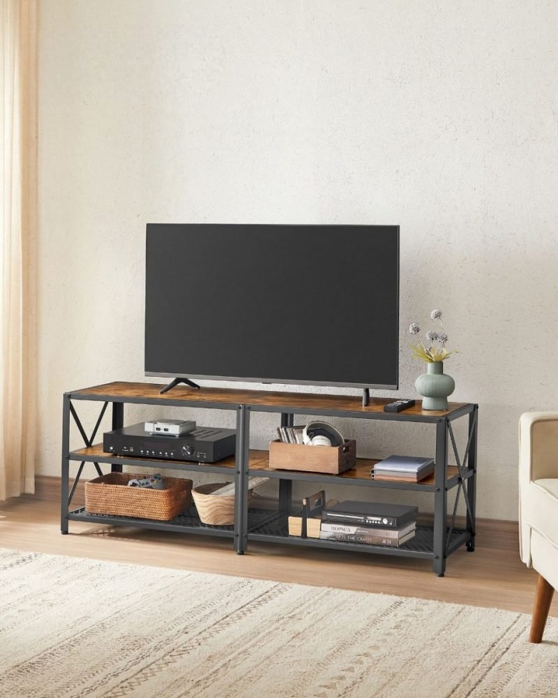 Mueble de tv moderno con estantes, 140 cm, acero - Imagen 3