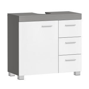 Armario lavabo baño, 3 cajones, 2 compartimentos, gris