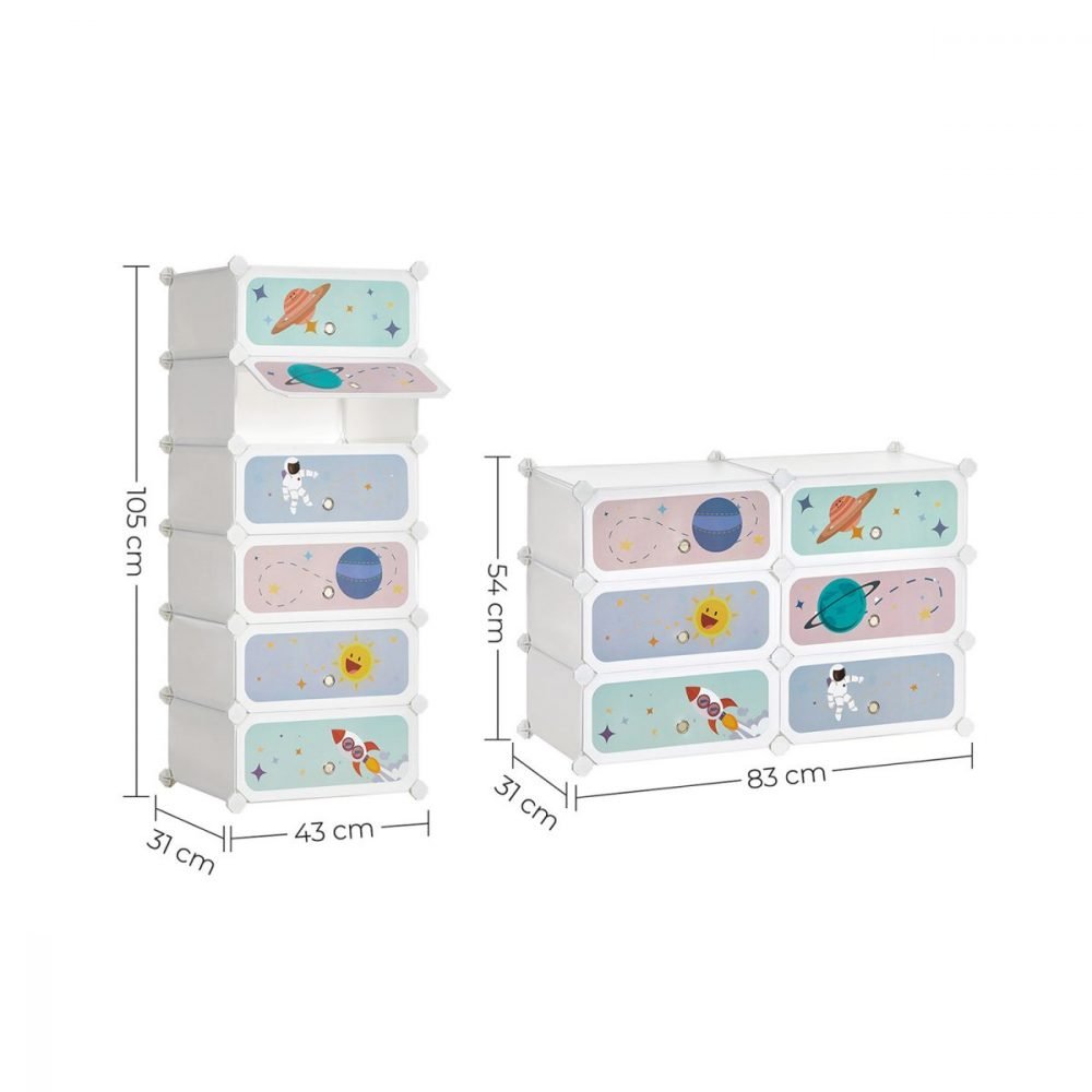 Estantería modular infantil de 6 cubos con puertas, blanco - Imagen 6