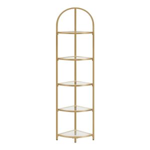 Estantería esquina moderna 5 niveles, cristal, dorado