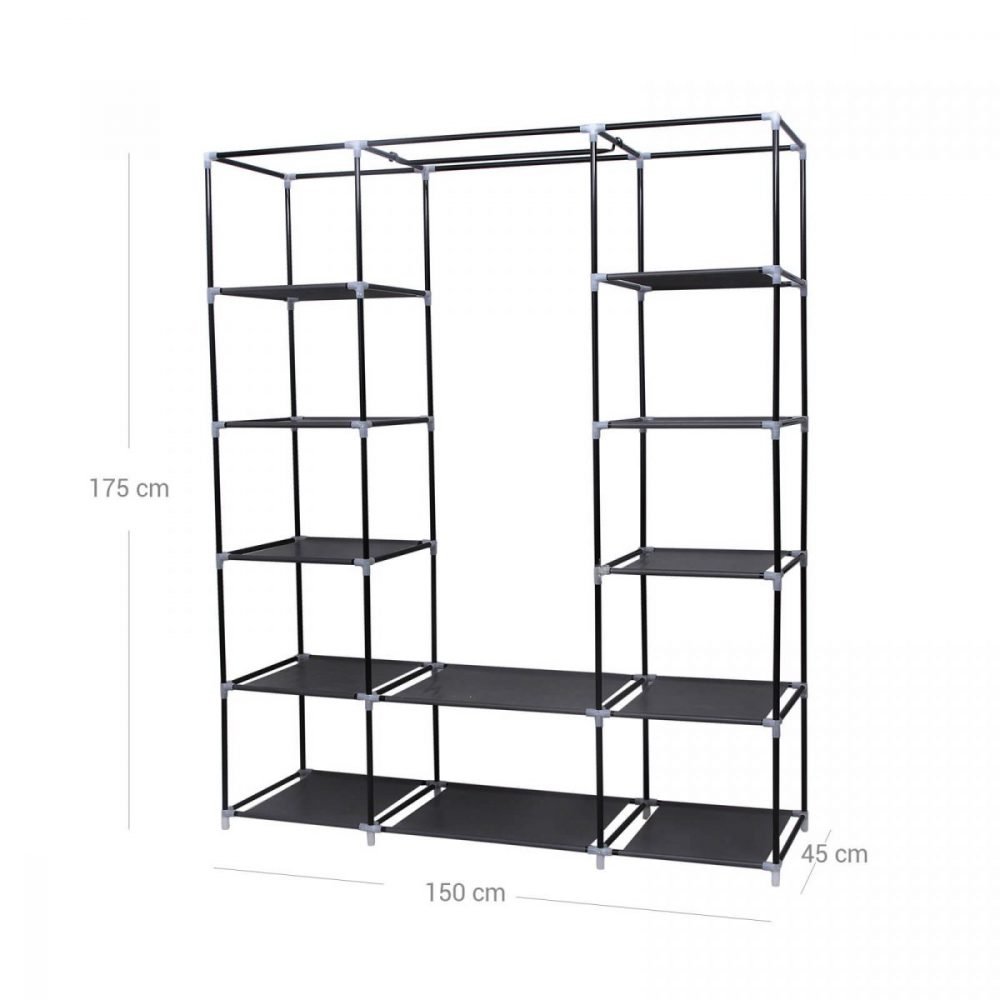 Armario plegable de tela 175x150x45 cm, organizador portátil, negro - Imagen 6