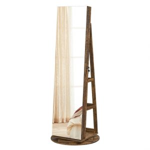 Espejo joyero giratorio con 6 leds, diseño sin marco, marrón - interior negro