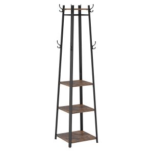 Perchero con ruedas de 5 estantes, marrón rústico, entrada