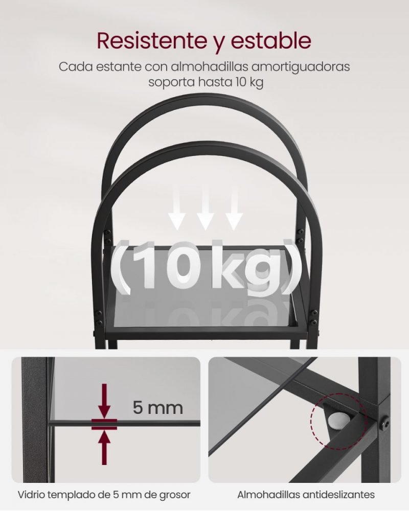 Estantería 5 niveles vidrio templado, diseño arqueado, negro - Imagen 6
