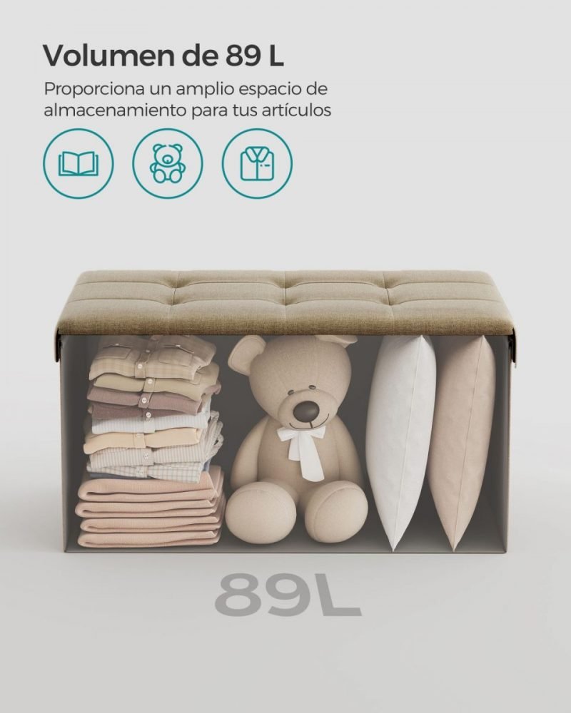 Baúl taburete plegable de almacenaje, 76x38x38 cm, topo - Imagen 4