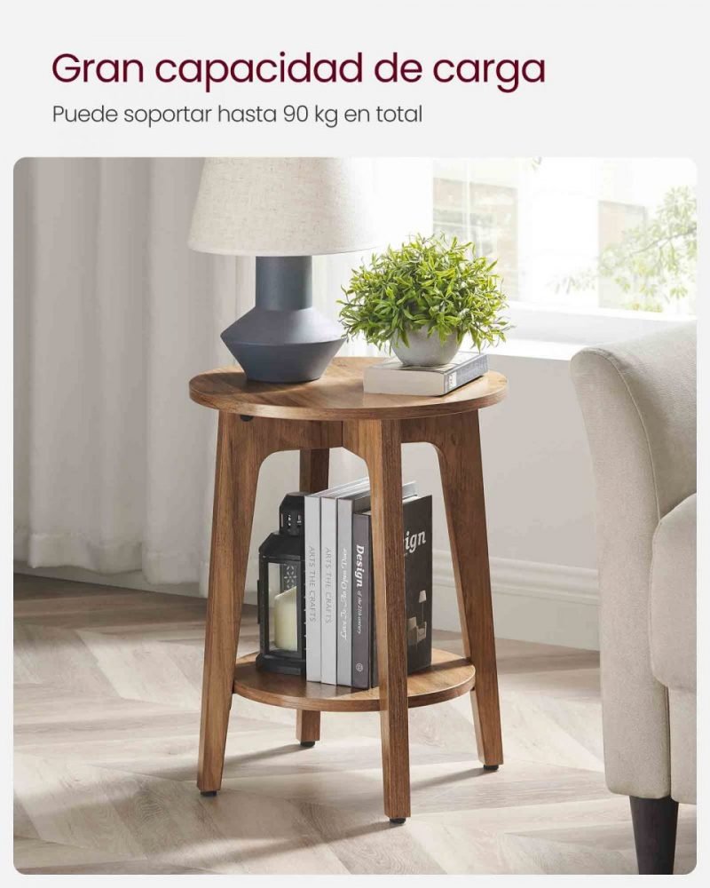 Mesa auxiliar redonda con estante inferior - estilo rústico - Imagen 5