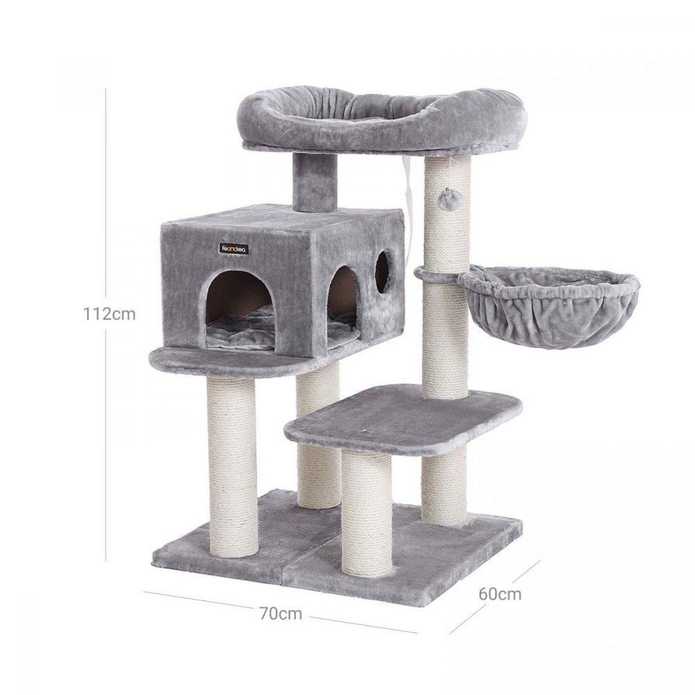 Rascador para gatos con plataforma y tumbona, gris - Imagen 4