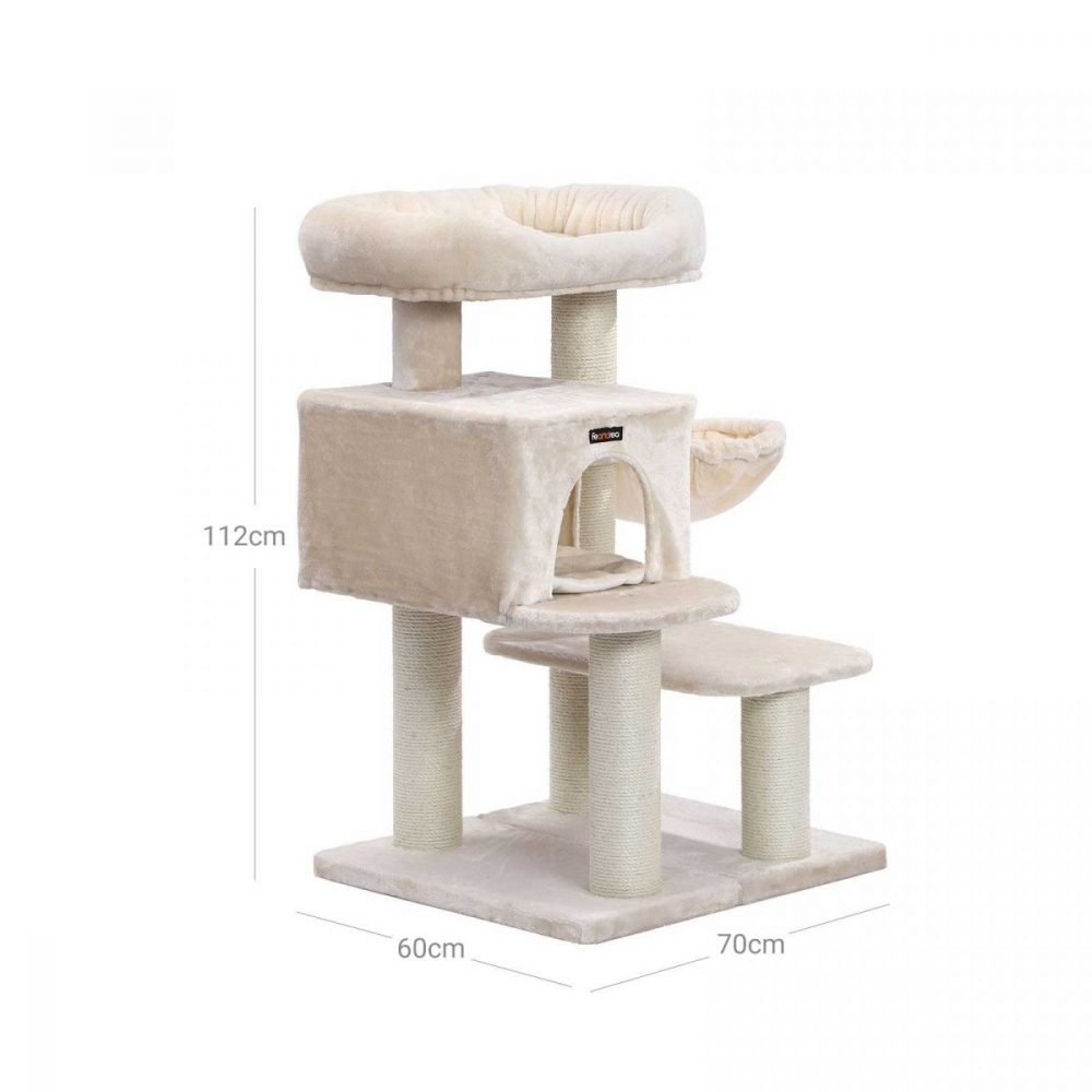 Rascador para gatos con plataforma y tumbona, beige - Imagen 3