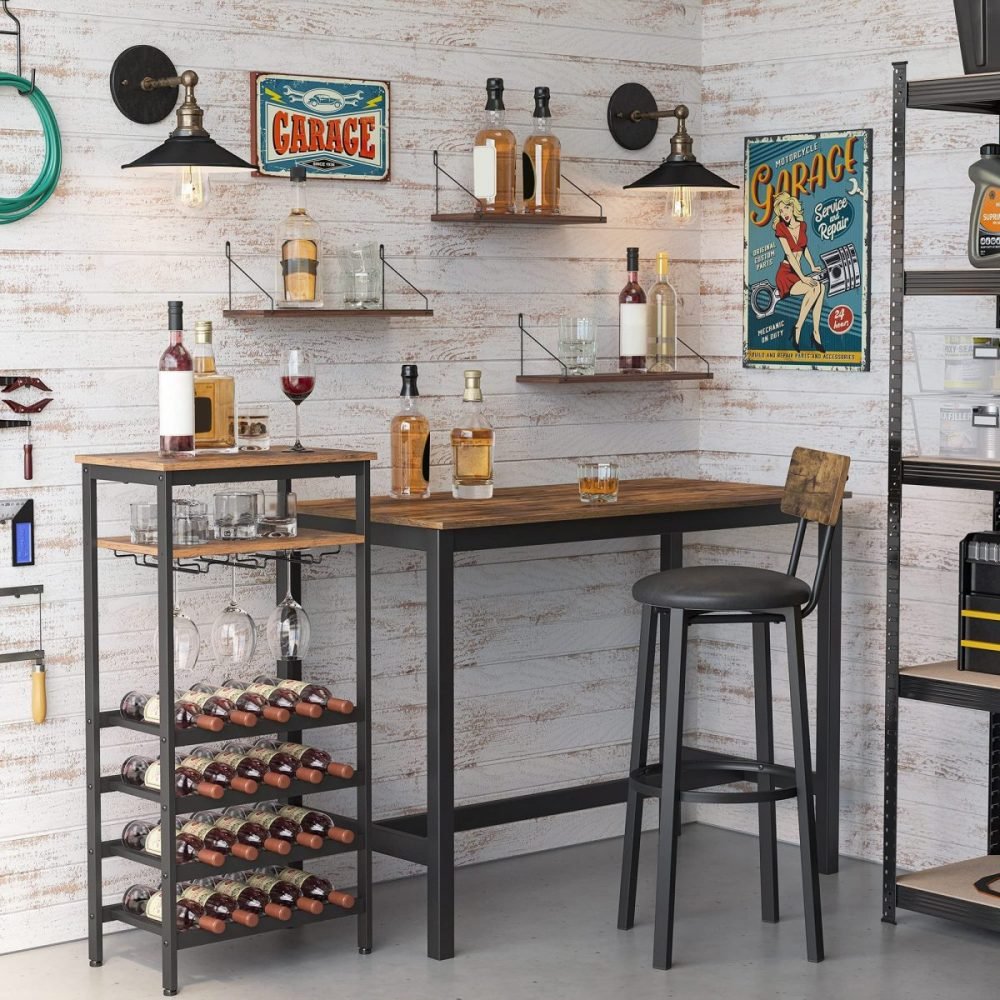 Estantería para 20 botellas con soporte de acero, marrón y negro - Imagen 5