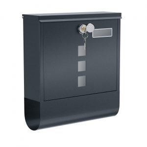 Buzón de correo con cerradura y placa de identificación, gris