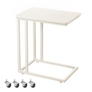 Mesa auxiliar con ruedas y pies ajustables, moderna, blanco crema