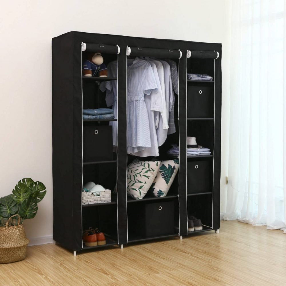 Armario plegable de tela 175x150x45 cm, organizador portátil, negro - Imagen 3
