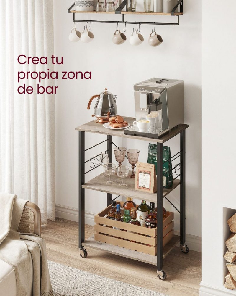 Carrito de servicio con ruedas, estantería de cocina de 3 niveles, gris - Imagen 4