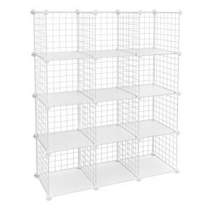 Estantería modular malla hierro 93x31x123 cm, 4 niveles, blanco