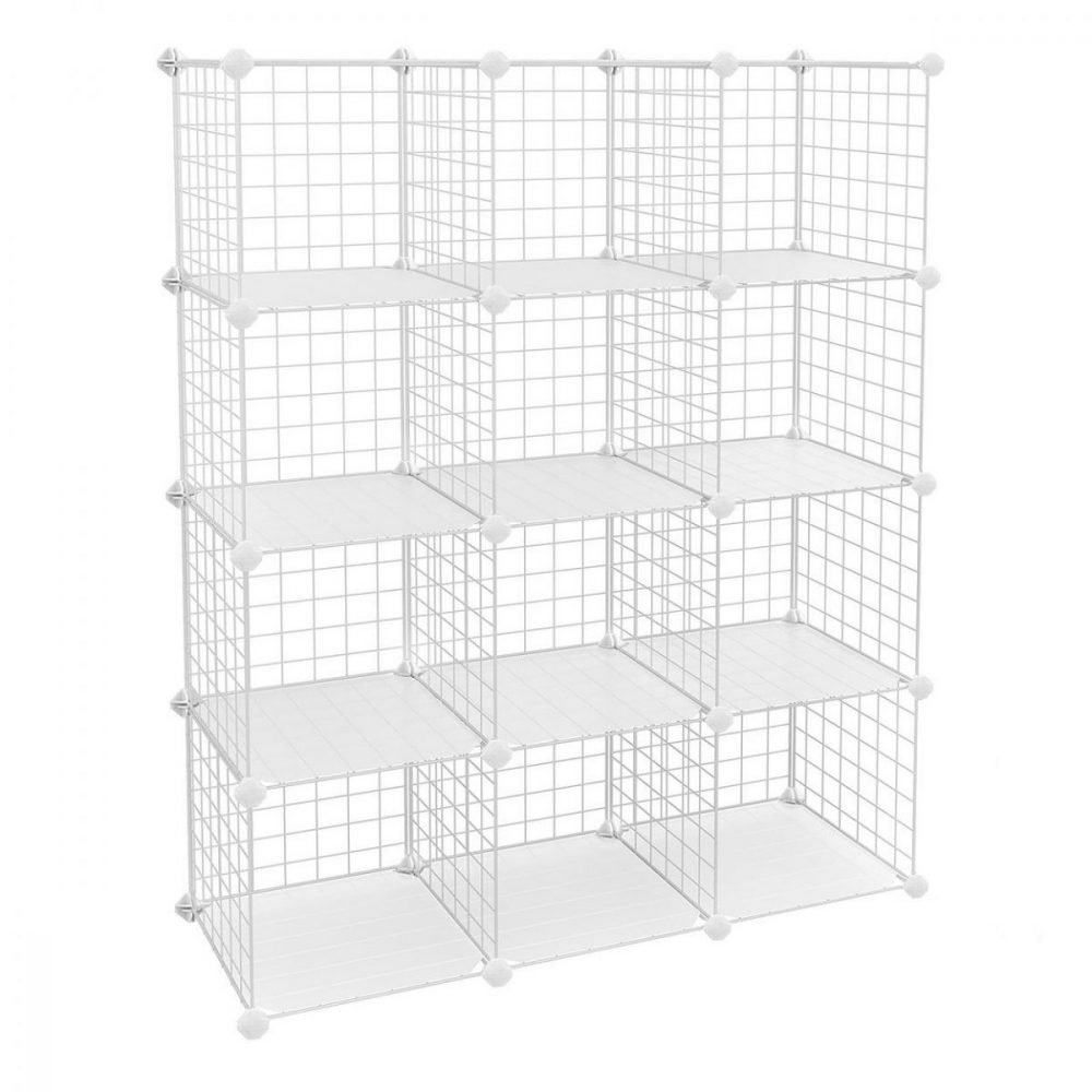 Estantería modular malla hierro 93x31x123 cm, 4 niveles, blanco
