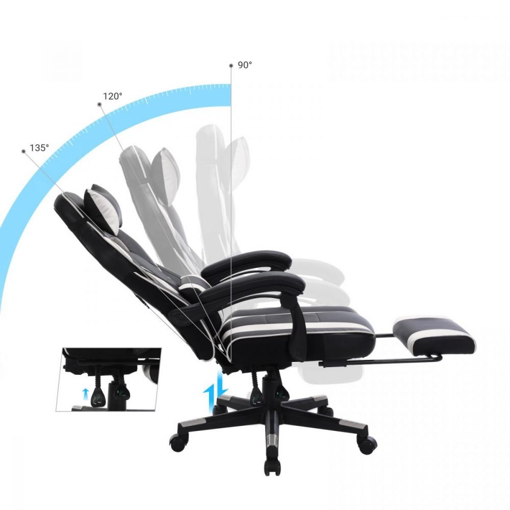 Silla oficina gaming ergonómica, reposapiés telescópico, 150 kg, blanco - Imagen 3