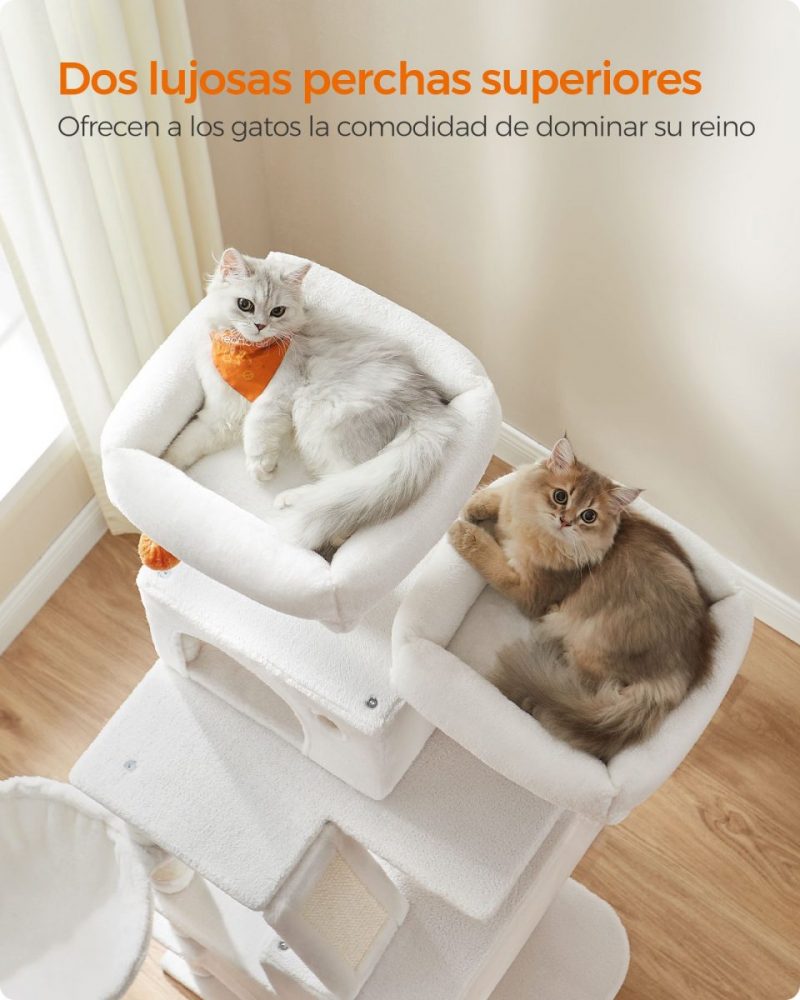Rascador gatos multinivel 168 cm, torre, plataformas, blanco - Imagen 3