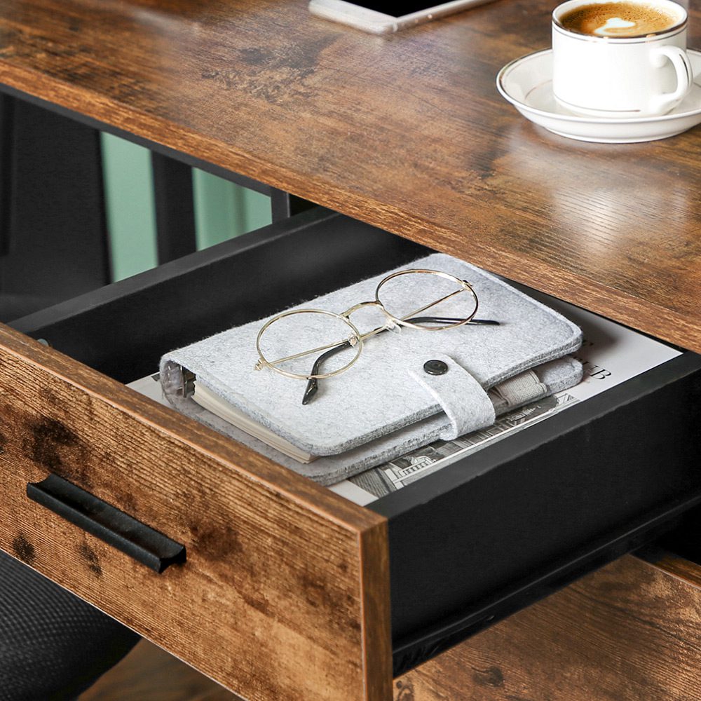 Escritorio de esquina en forma de l, marrón rústico y negro - Imagen 7