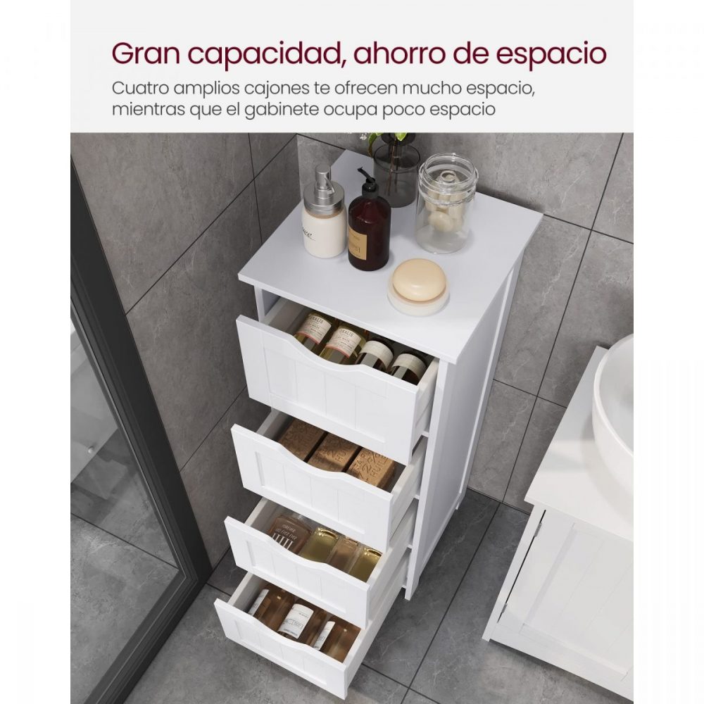Estantería de baño con 4 cajones, almacenamiento moderno, blanco - Imagen 3