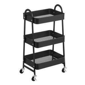 Carrito de almacenamiento móvil de 3 niveles, color negro