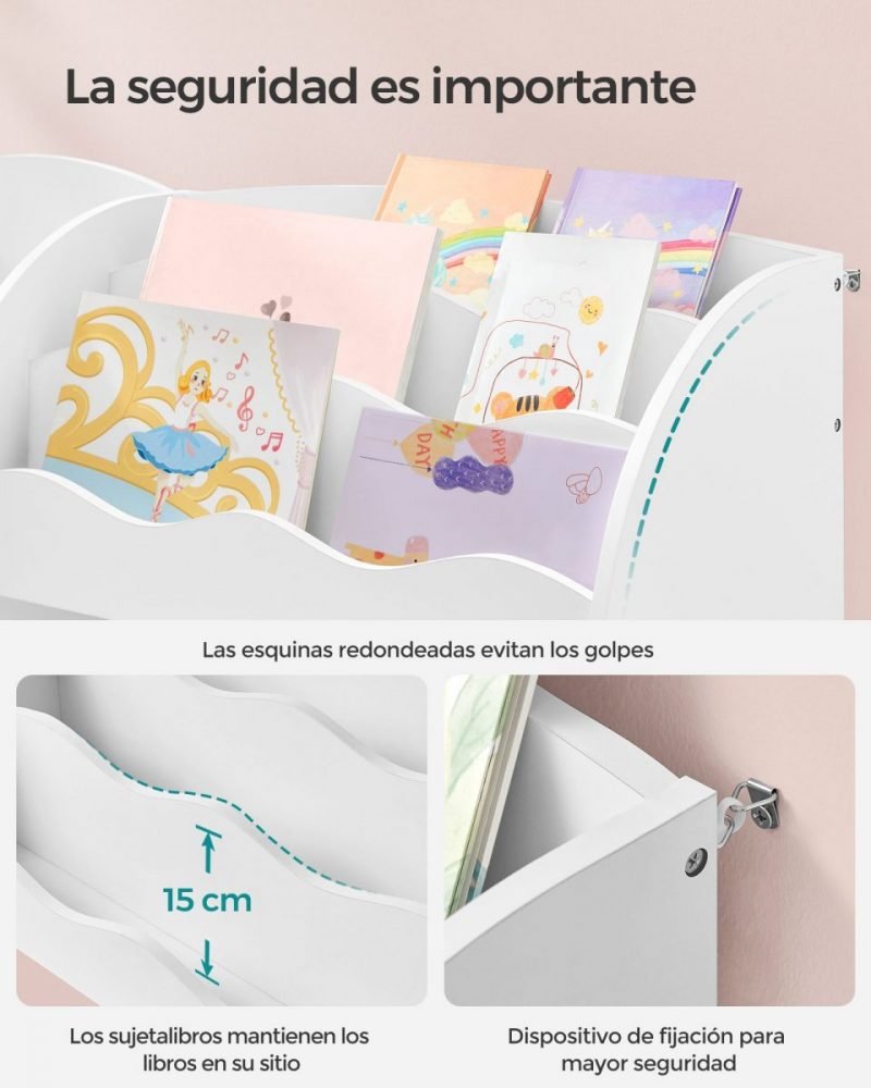 Estantería infantil multifuncional, organiza juguetes y libros, blanco - Imagen 5