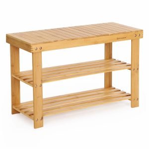 Banco zapatero bambú, 3 estantes, 70x28x45 cm, madera