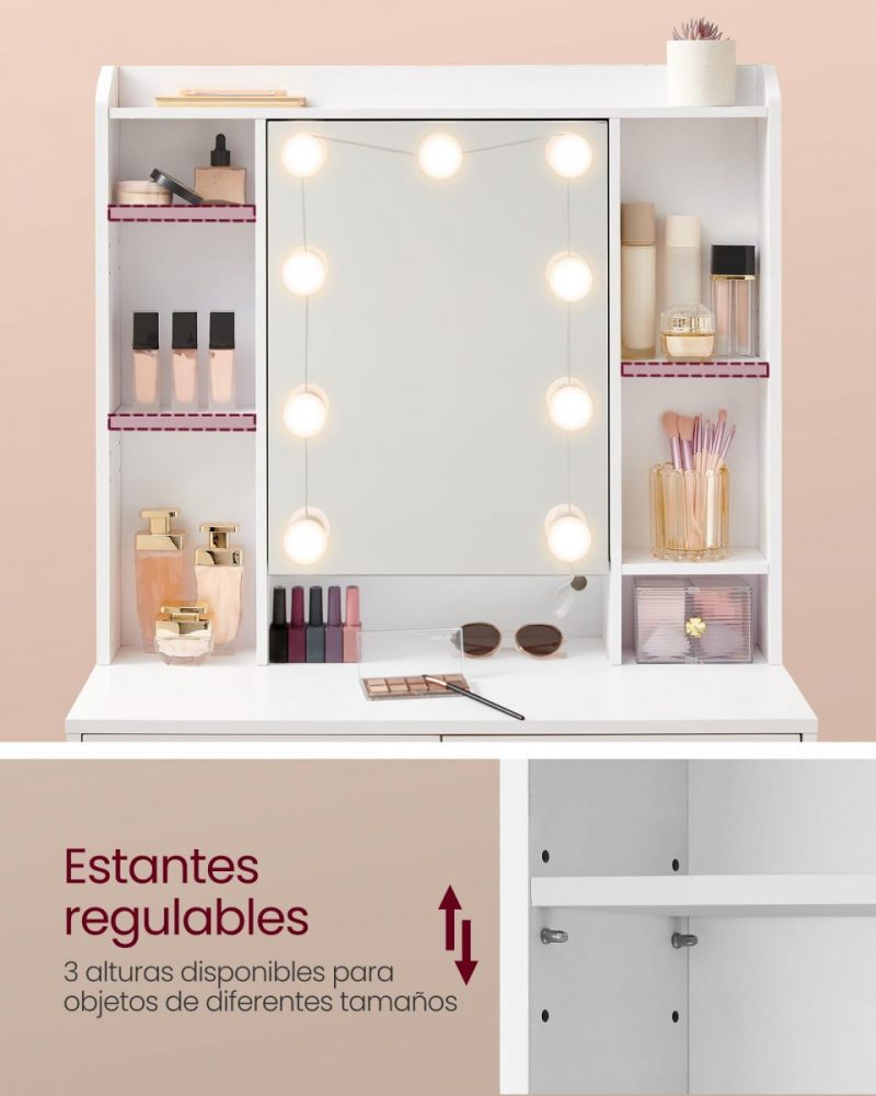 Tocador moderno con luces led ajustables, espejo y 2 cajones - Imagen 6