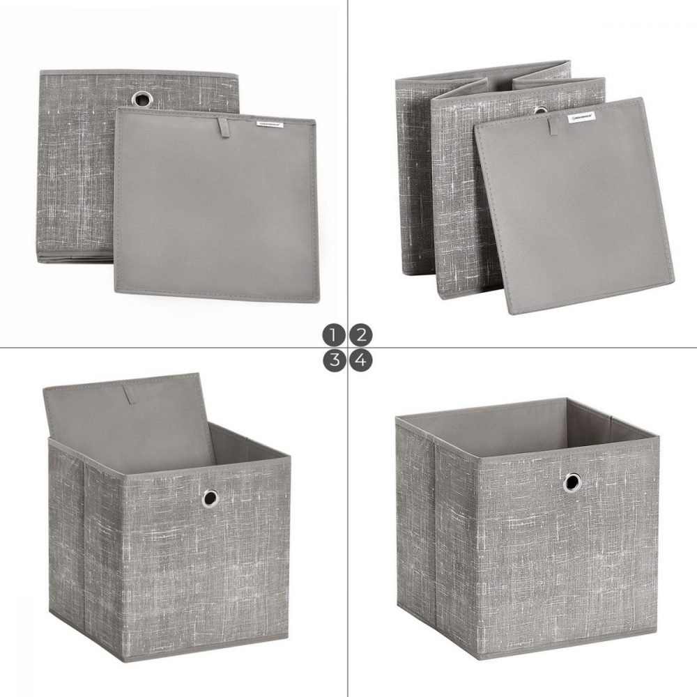 Set de 6 cajas de almacenaje plegables de tela, cubos 30x30x30 cm, topo jaspeado - Imagen 7