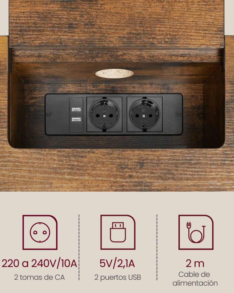 Mesa de consola delgada con multienchufe integrado, marrón rústico - Imagen 5