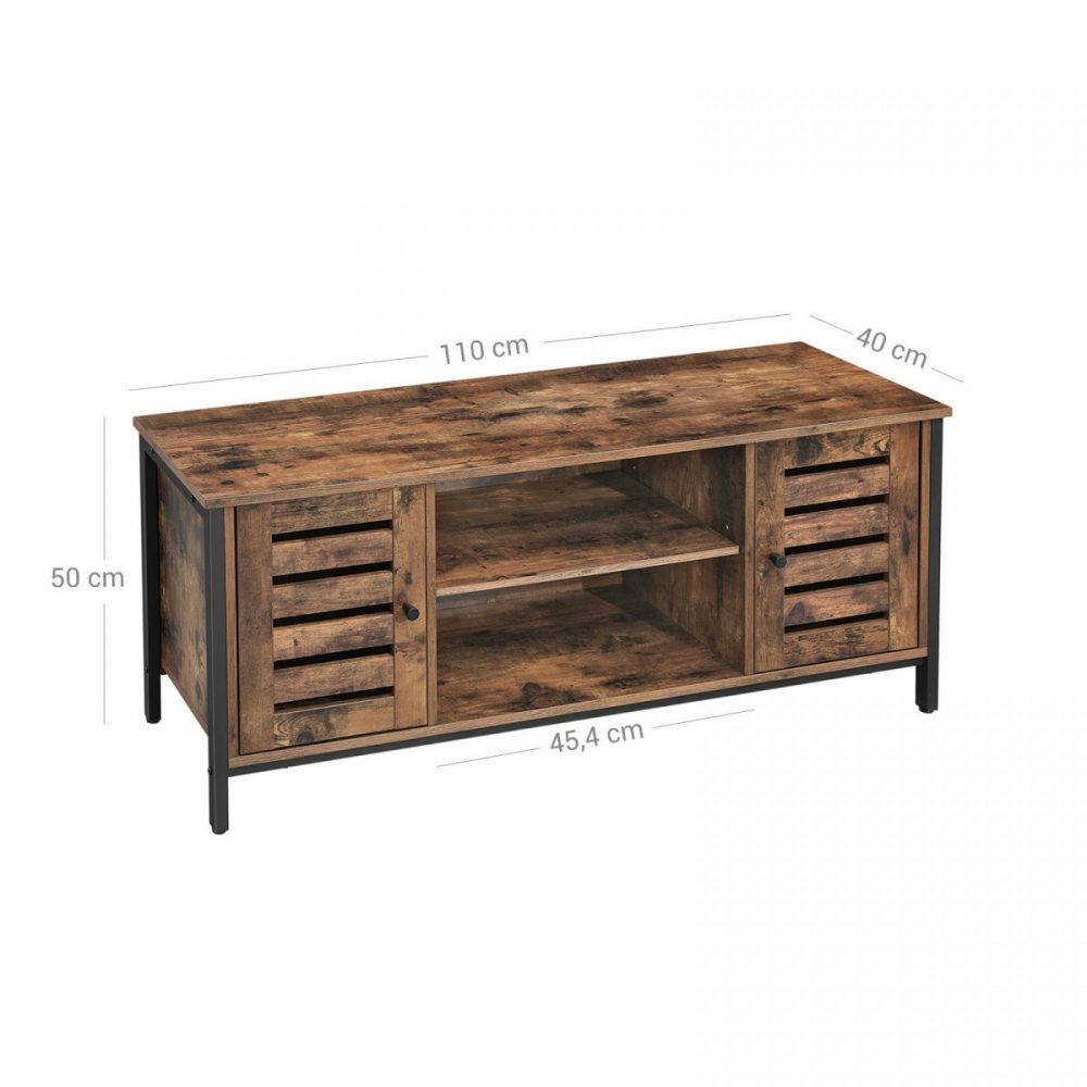 Mueble para tv con estantes y puertas de persiana, marrón rústico - Imagen 2