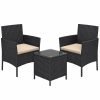 Conjunto jardín ratán, 2 sillones y mesa, patio y terraza, negro