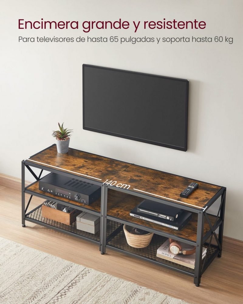 Mueble de tv moderno con estantes, 140 cm, acero - Imagen 6