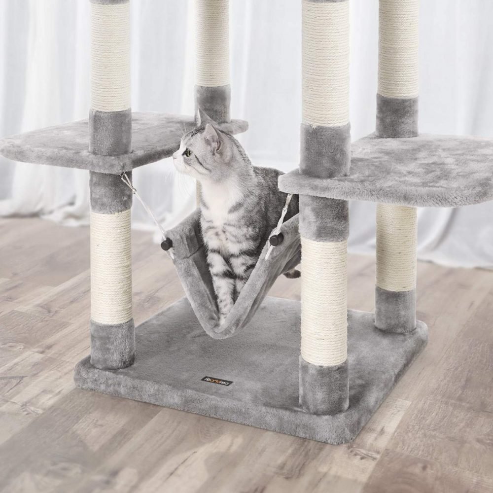 Árbol para gatos rascador, nidos, hamaca, plataformas, 154 cm, gris claro - Imagen 6