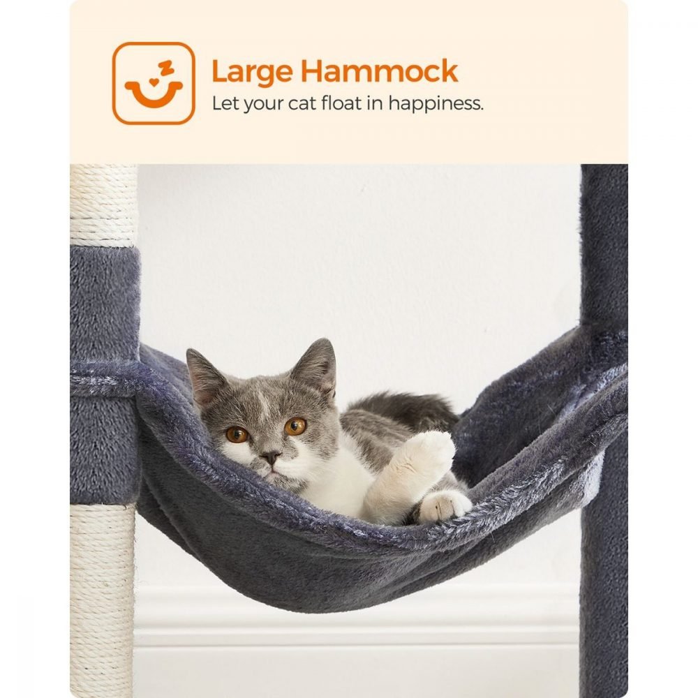 Árbol para gatos de 143 cm, rascadores, plataformas, hamaca, gris antracita - Imagen 7