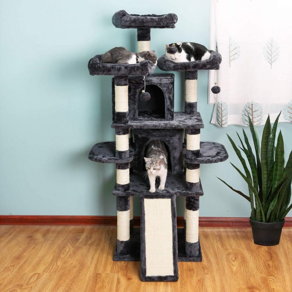 Torre gatos 172 cm, 3 plataformas, cuevas, sisal, gris oscuro - Imagen 4