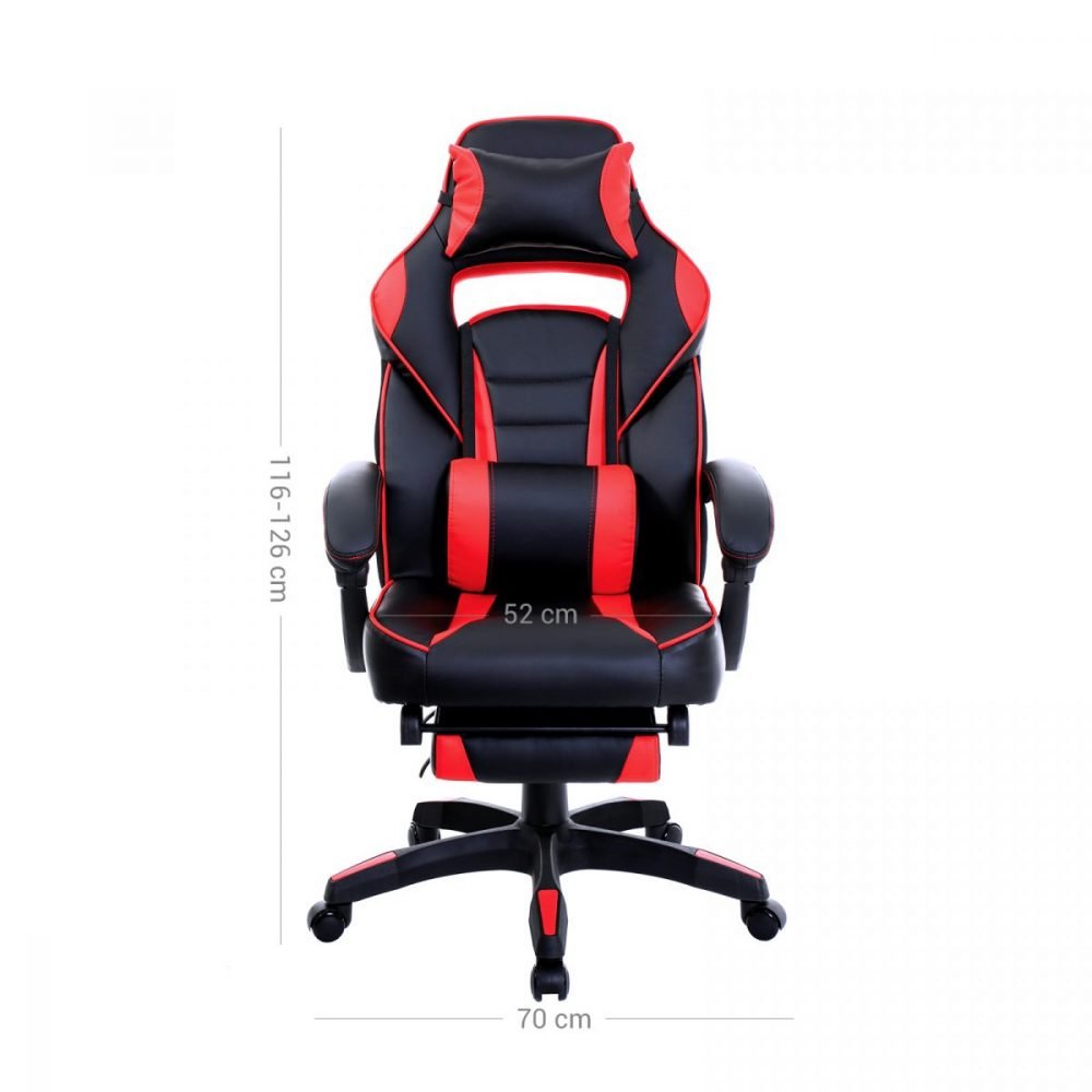 Silla oficina gaming ergonómica, reposapiés telescópico, 150 kg, rojo - Imagen 2