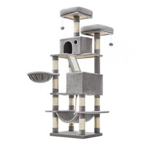Rascador gatos multinivel 168 cm, torre, plataformas, gris